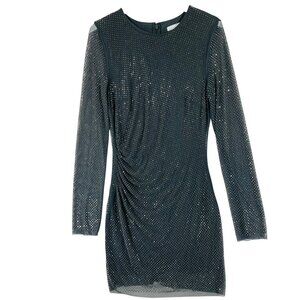 Rhinestone-embellished dress dark grey long sleeve mesh sz S H&M